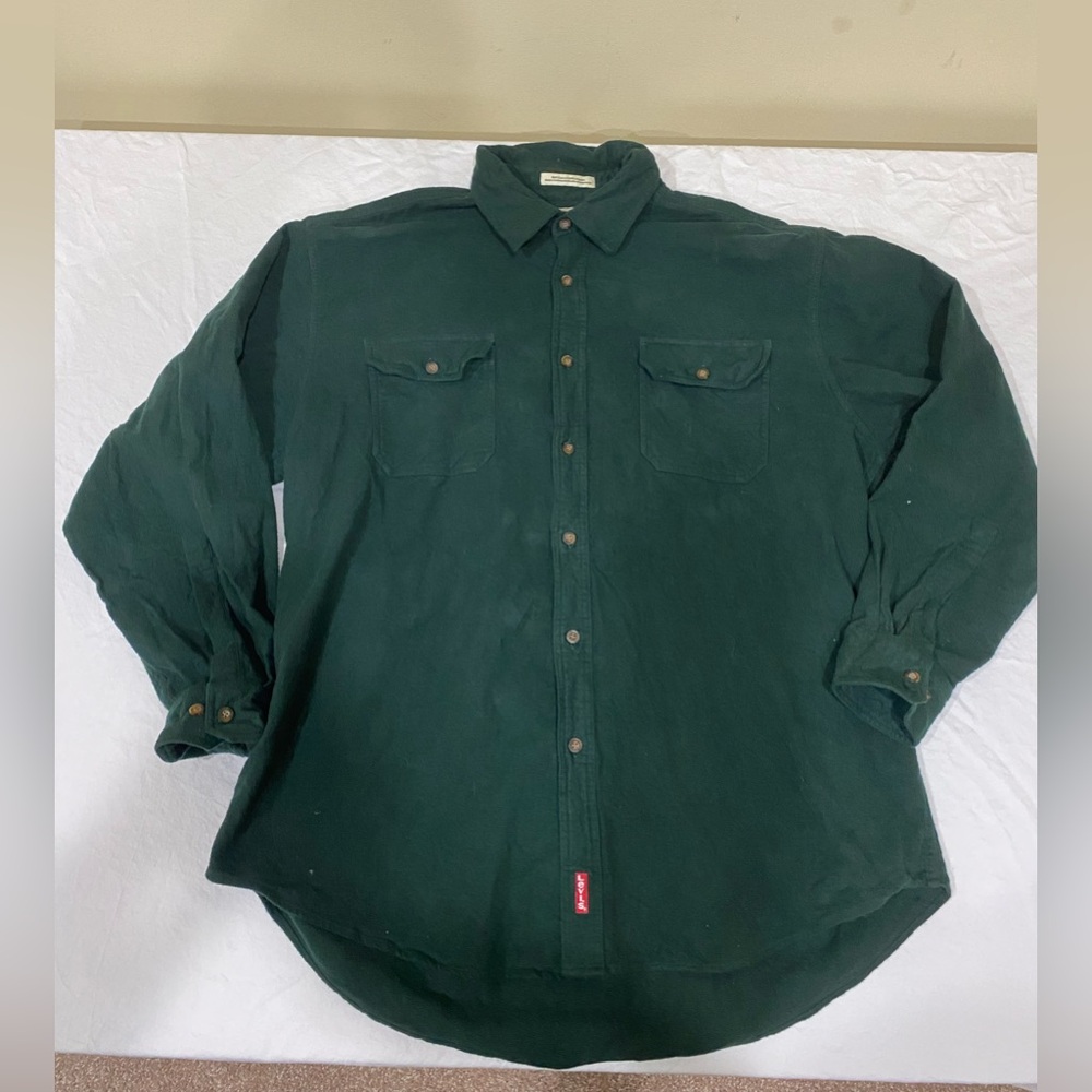 Levi's Flannel Shirt Men 2XL Button Green Cotton Forrest Hunt Outdoor Workwear
